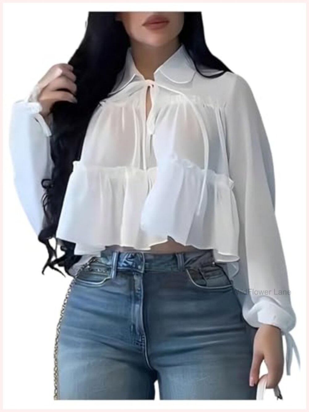 Women's Bow Tie Front Babydoll Peplum Blouse Ruffle High Low Hem